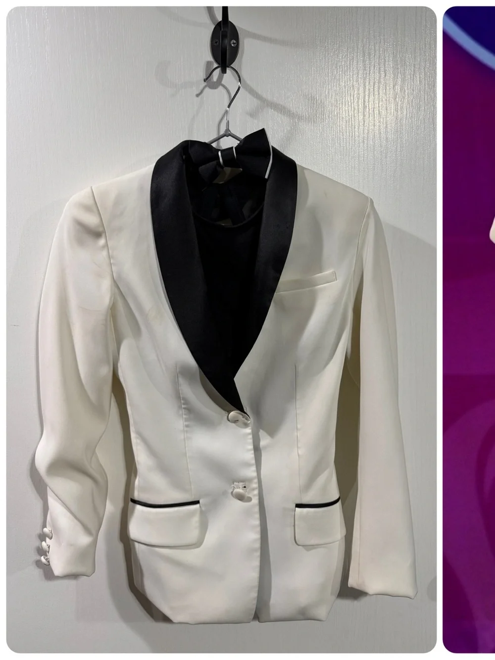 Classic Cream Tuxedo Blazer with Black Satin Lapel